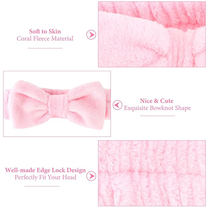 Ondder 8 Pcs Pink Spa Headband Microfiber Makeup & Face Wash Headbands - Image 2