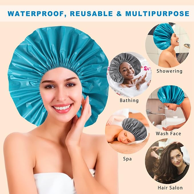 Jumbo Size Shower Cap 2 PCS Waterproof Shower Caps - Image 2