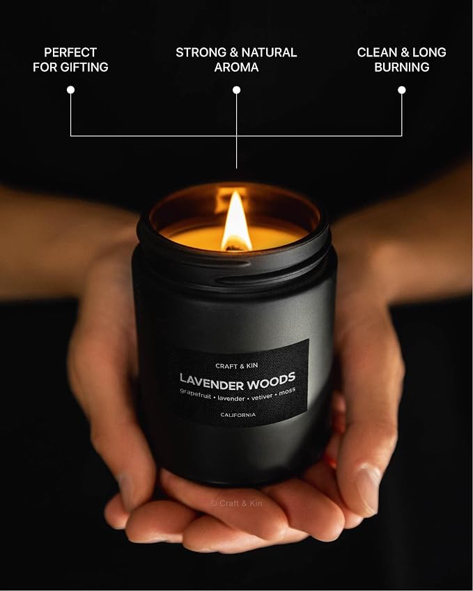 Craft & Kin Premium Lavender Woods Candle | Black Scented Candles - Image 3