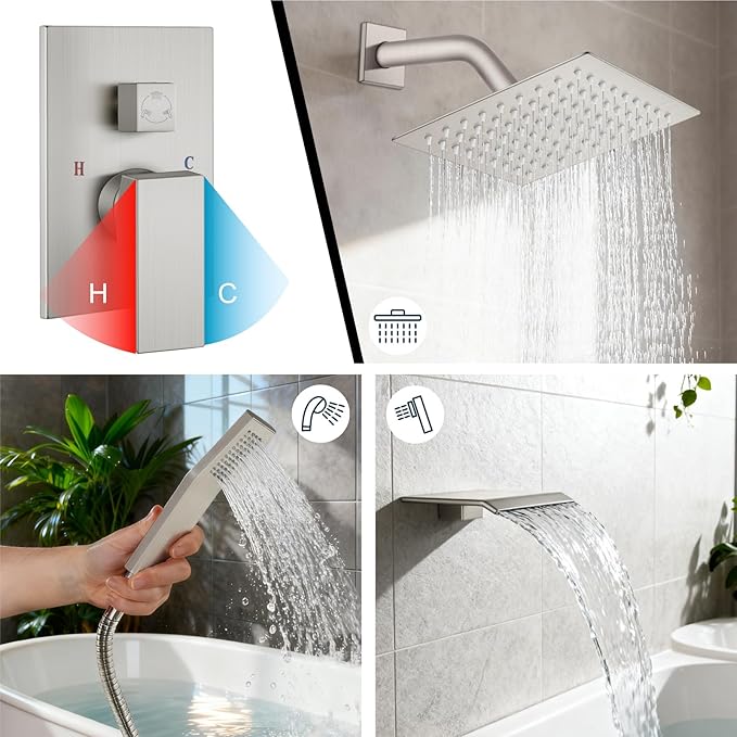 Midanya Shower System with Tub Spout, Bathtub Shower Faucet Set with Square - Image 4