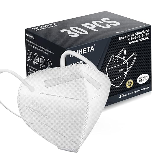 HUHETA KN95 Face Masks, 30 Packs Individually Wrapped, 5-Ply Breathable & by HUHETA