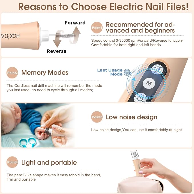 Professional Manicure Pedicure Kit, Cordless Electric Nail Drill - Image 9