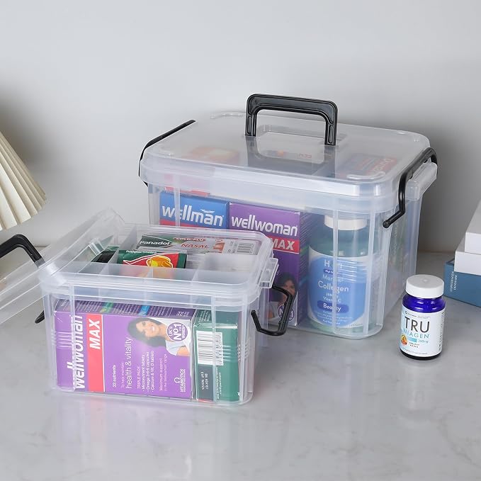 HEY FOLY 15qt Clear Medicine Organizer Storage Box, Plastic First Aid Box Empty - Image 2