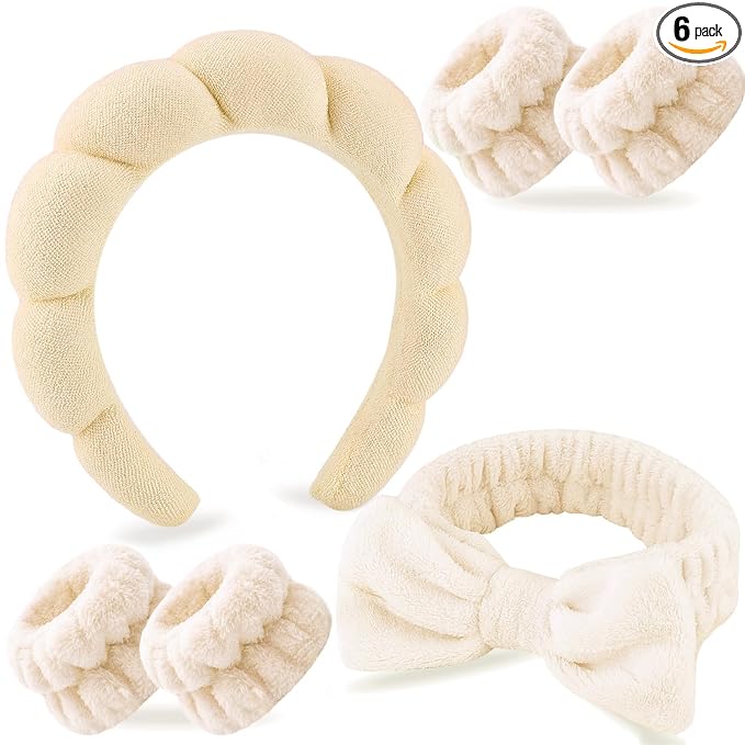 Zkptops 6Pcs Spa Headband for Washing Face Wristbands Set Women Bubble Makeup by ZKPTOPS