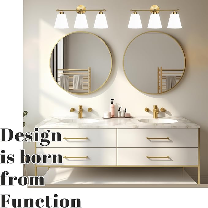 Hamilyeah Gold Bathroom Vanity Light Fixtures Over Mirror, 3 Light Vanity Lights - Image 5