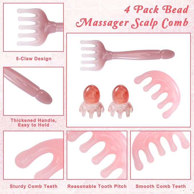 4 PCS Head Massager Scalp Comb Resin Scalp Stress Relax Tool Hair Gua Sha Comb - Image 3