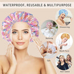 4 PCS Shower Cap for Women, Elastic and Reusable Bath Caps, Double Layers - Image 2