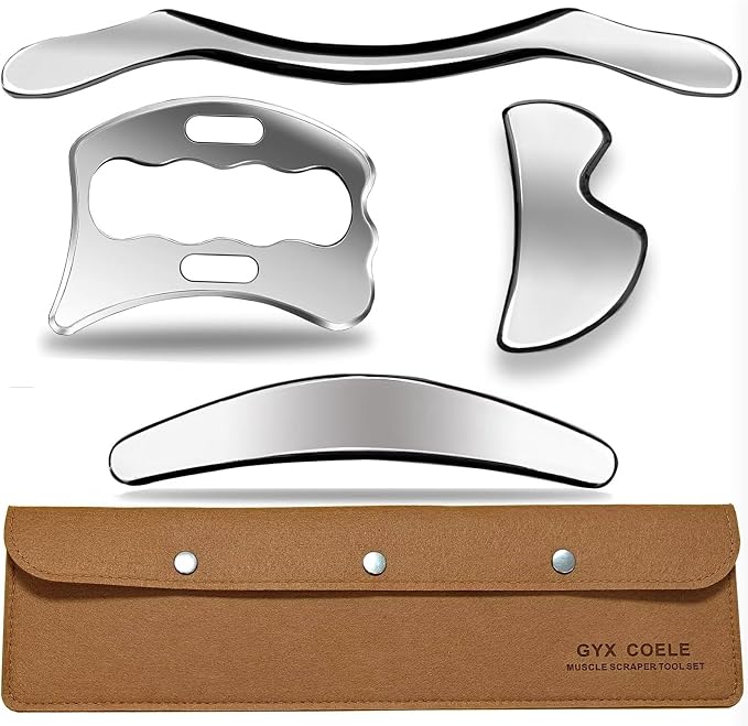 4 in 1 Muscle Scraper Tool Set, Stainless Steel Gua Sha Massage Tools, by GYXCOELEIASTMTOOL
