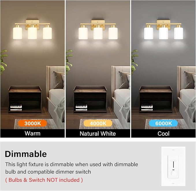 FonmYim Gold Bathroom Light Fixtures, 3-Light Modern Vanity Light Over Mirror - Image 5