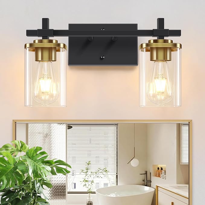 2-Lights Black and Gold Bathroom Light Over Mirror by Spiglamm