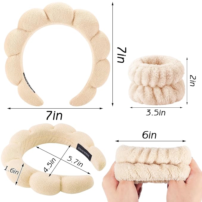Zkptops 6Pcs Spa Headband for Washing Face Wristbands Set Women Bubble Makeup - Image 4
