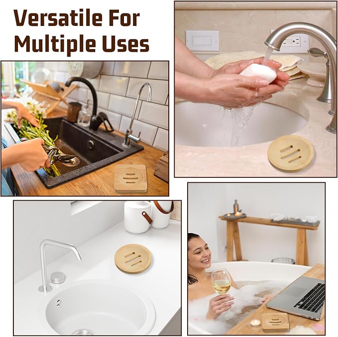 Ymapinc 2-Pack Natural Bamboo Soap Holder, Round+Square Bamboo Soap Dish & - Image 4