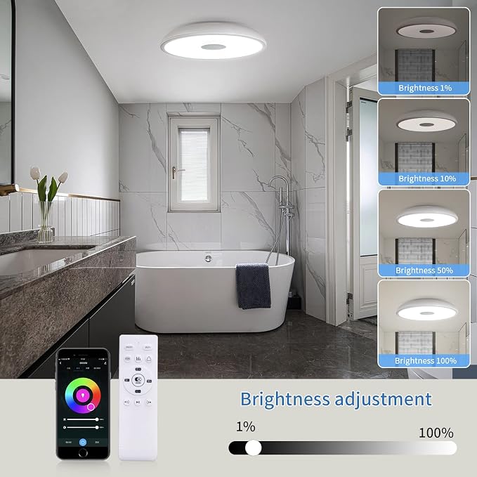 Smart Waterproof LED Flush Mount Ceiling Light Fixture, 11 inch 18W, - Image 4