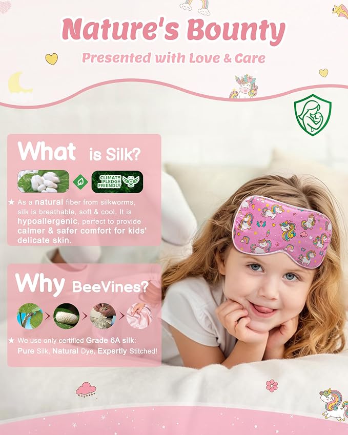 BeeVines Kids 100% Real Mulberry Silk Sleep Mask 2 Pack, Original Design Pure - Image 8