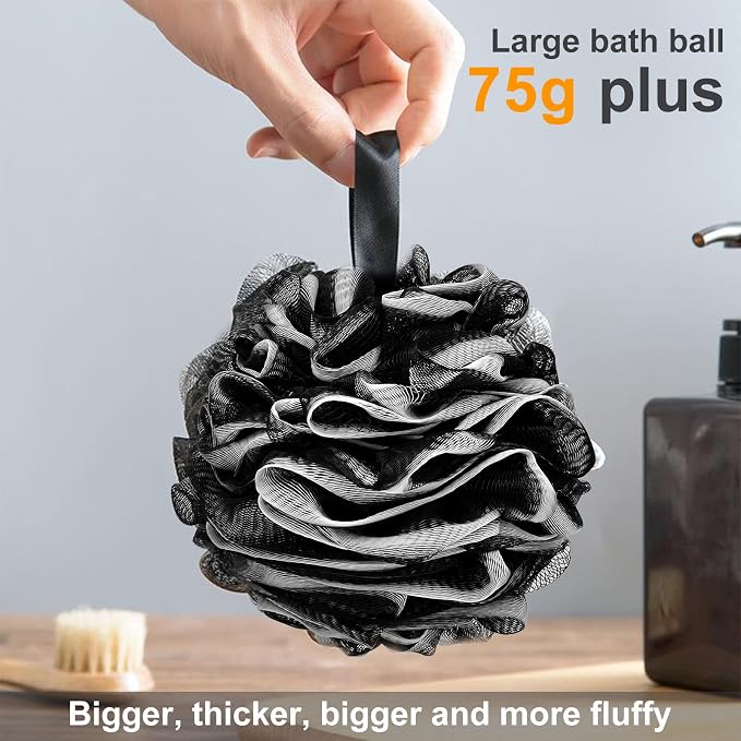 Loofah Charcoal Bath Shower Sponge Body Scrubber, 75g XL Exfoliate Mesh Pouf - Image 3