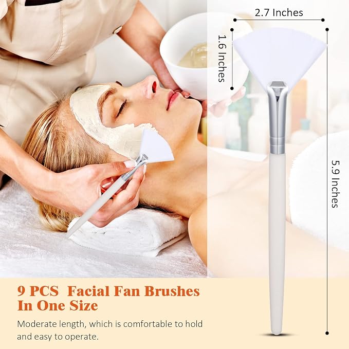 9 Pieces Facial Fan Mask Brushes, Soft Facial Applicator Brushes Tools - Image 2