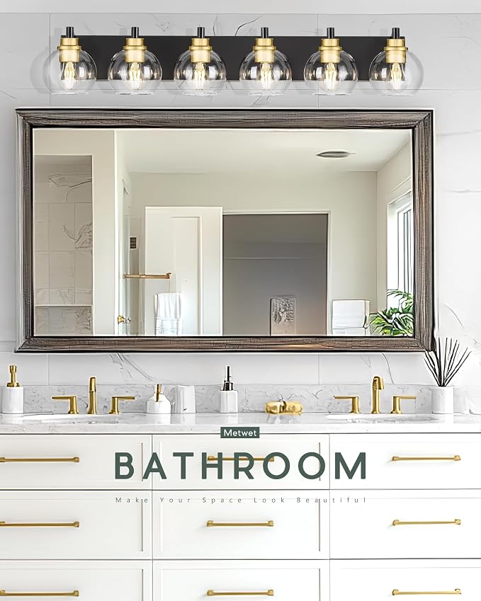 Bathroom Light Fixtures, 6-Light Black and Gold Bathroom Vanity Light, 38 Inch - Image 7