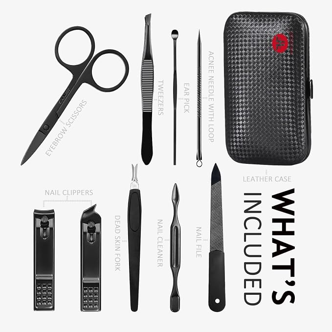 HANTEKAS Manicure Set 9 in 1 Stainless Steel, Nail Clippers Scissors Pedicure - Image 2