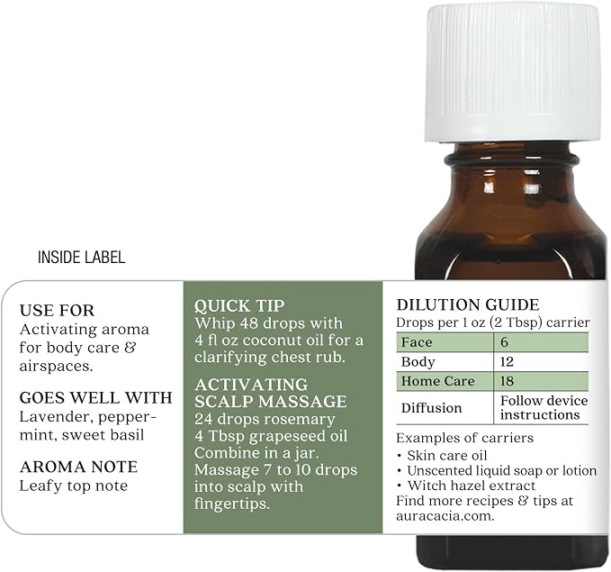 Aura Cacia Rosemary Essential Oil, Pure Rosmarinus Officinalis Oil, Aromatherapy - Image 2