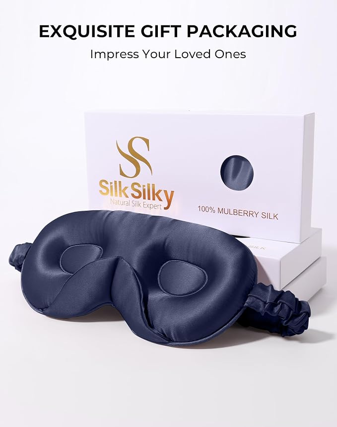 SilkSilky 100% 22 Momme Mulberry Silk Sleep Mask – Upgraded 3D Contoured Eye - Image 8