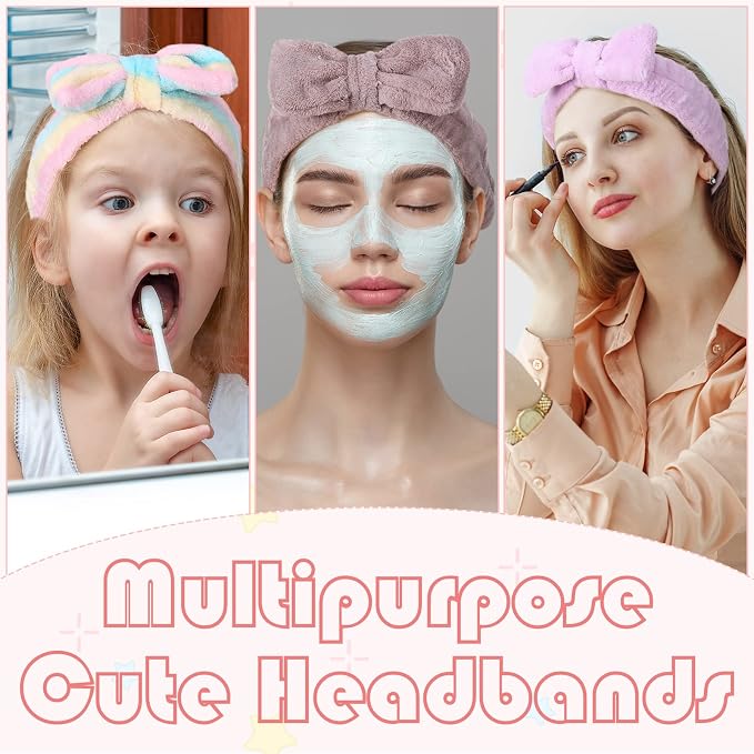 Yinder 40 Pack Bow Spa Headband Coral Fleece Makeup Headband Soft Face Wash - Image 3