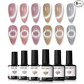 modelones Gel Nail Polish Set, 6 Colors Nude Pink Silver 9D Glassy Cat Eye by MODELONES