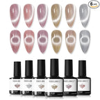 modelones Gel Nail Polish Set, 6 Colors Nude Pink Silver 9D Glassy Cat Eye by MODELONES