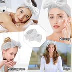 Casoty 6 Pcs Grey Spa Headband, Bow Hair Band, Soft Coral Fleece Makeup Headband - Image 4