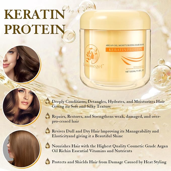 Collagen Hair Mask, Deep Repair Conditioning Argan Oil Hair Mask - Image 5
