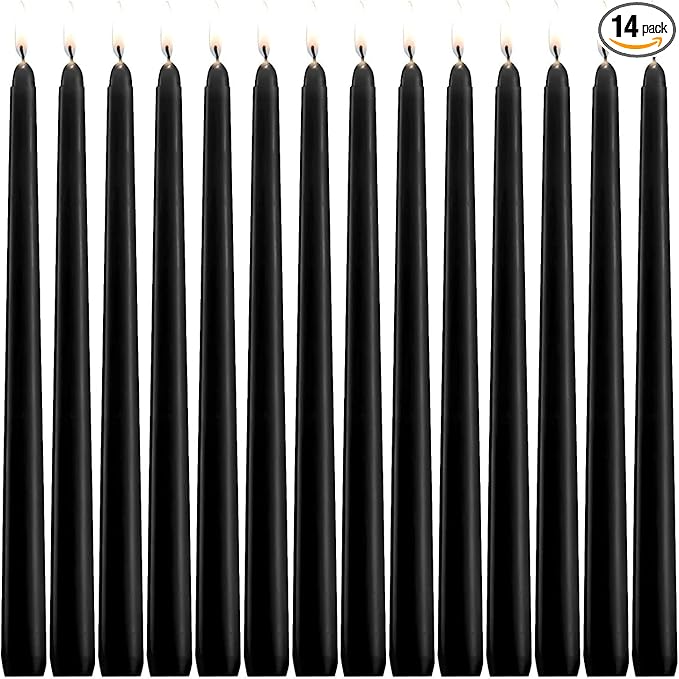 WPONSZU Set of 14 Black Taper Candles, 7-8 Hours Burn Time, Smokeless and by WPONSZU