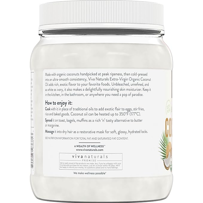 Viva Naturals Organic Coconut Oil, 54 fl oz – Unrefined, Cold-Pressed Extra - Image 8