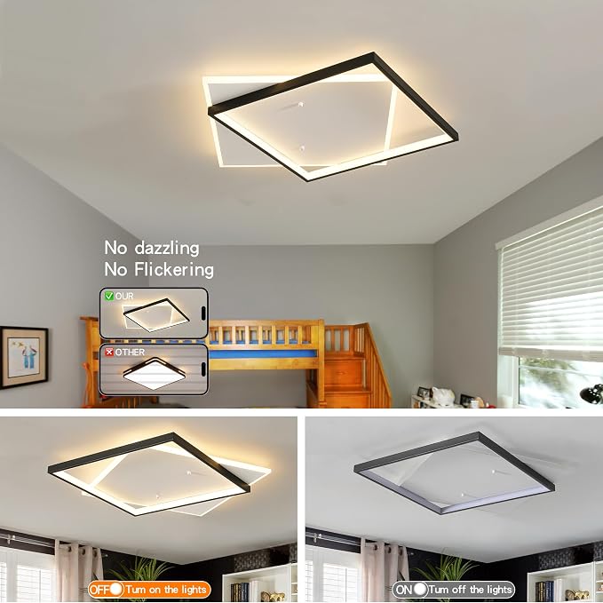 Shine LUEST Black Modern LED Bedroom Ceiling Light Dimmable Flush Mount Ceiling - Image 2