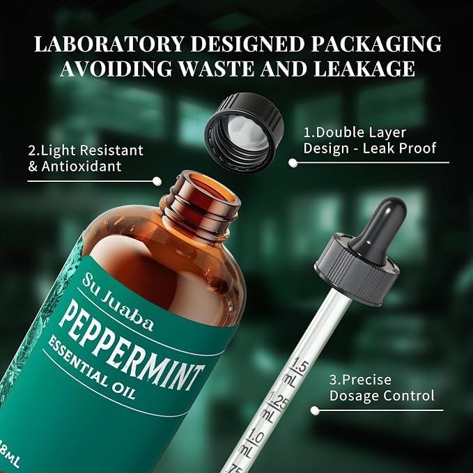 SU JUABA Peppermint Oil 4 Fl Oz, 100% Pure & Natural Aromatherapy Oil - Image 7