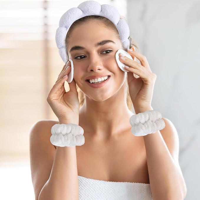 Beleki Spa Headband for Washing Face Wristband Set Sponge Headband Makeup - Image 3