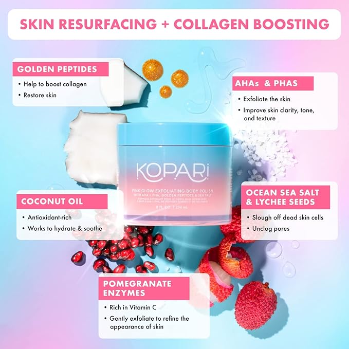 Kopari Pink Glow Exfoliating Body Polish, AHA Vegan Body Scrub - Image 2