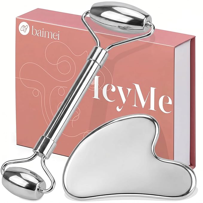 BAIMEI Stainless Steel Gua Sha & Face Roller Set, Facial Massage Tool by BAIMEI