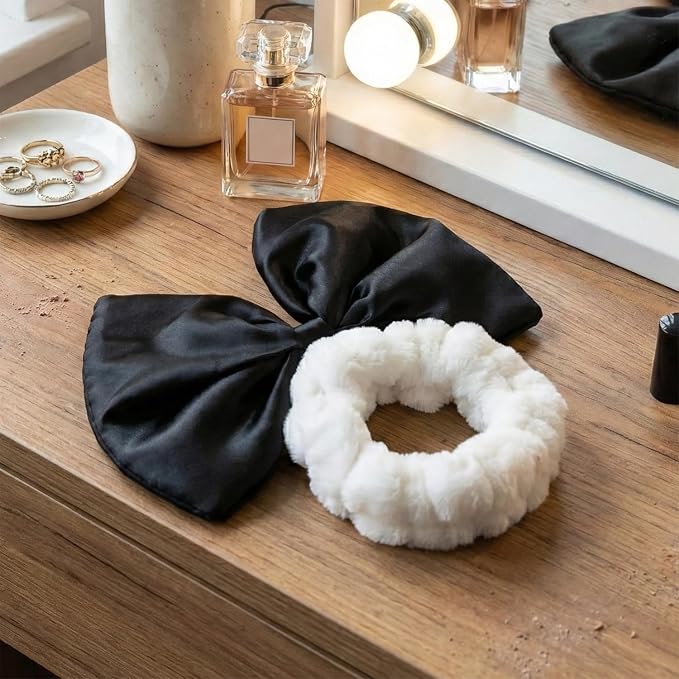 JIAHANG Large Bow Facial Spa Headband, Skincare Making Up Satin Bow Hairband - Image 4