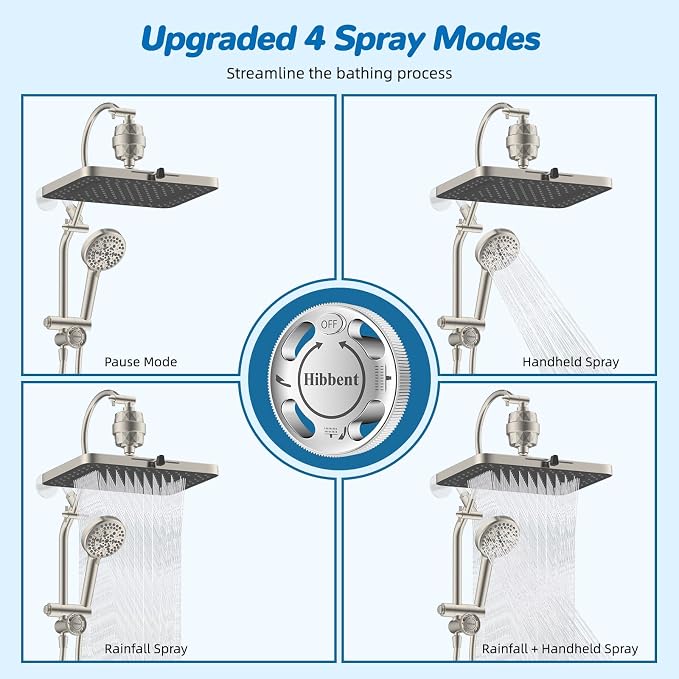 Hibbent 5-spray Dual Filtered Rainfall Shower Head Combo, High Pressure 13'' - Image 4