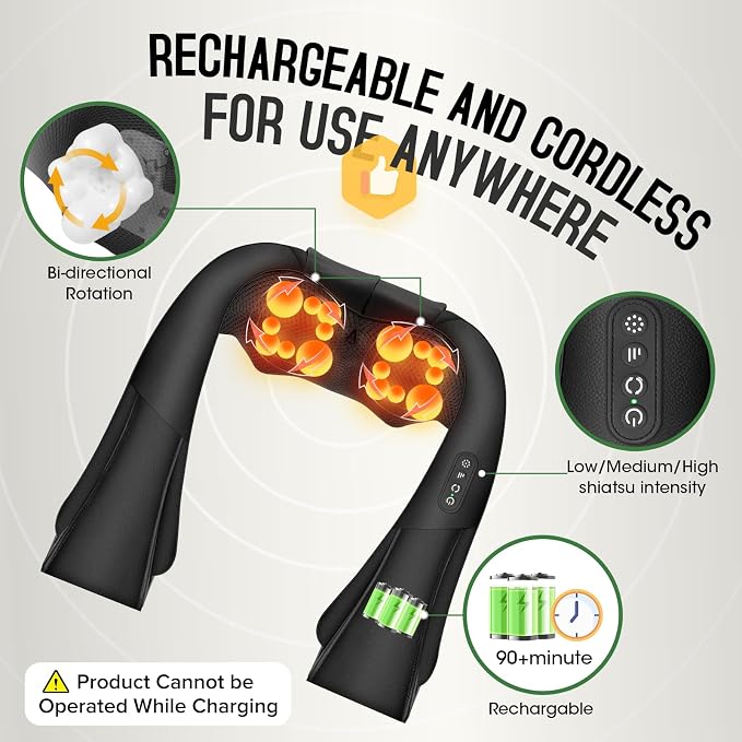 Cordless Shiatsu Neck and Shoulder Massager, Back Massager - Image 2