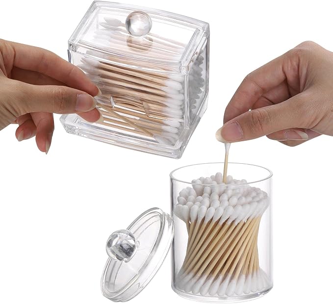 Tbestmax Plastic Qtips Holder Bathroom Container, 10/7 OZ Cotton Ball/Swabs - Image 2