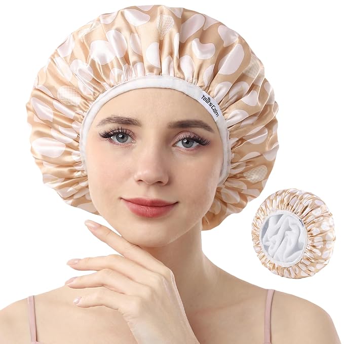 Years calm Terry Lined Shower Cap, Triple Layer Heart Motifs, Waterproof by Yearscalm