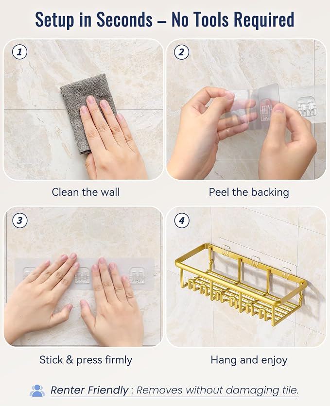 8 Pack Adhesive Rustproof Shower Shelves - Image 6