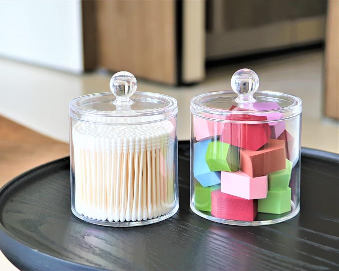 20-Ounce Qtip Holder Storage Canister Set of 2, Bathroom Makeup Organizer - Image 3