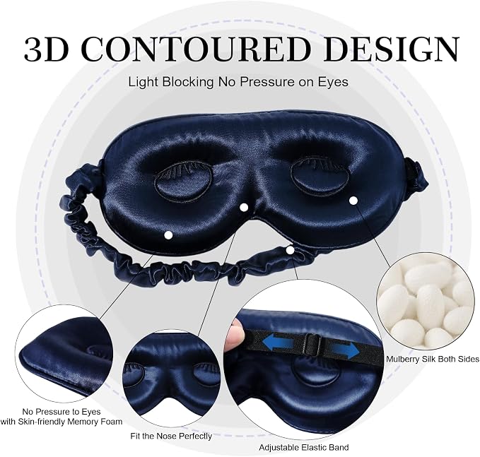 ZIMASILK Adjustable 22 Momme 100% Pure Mulberry Silk Sleep Mask, 3D Contoured - Image 2