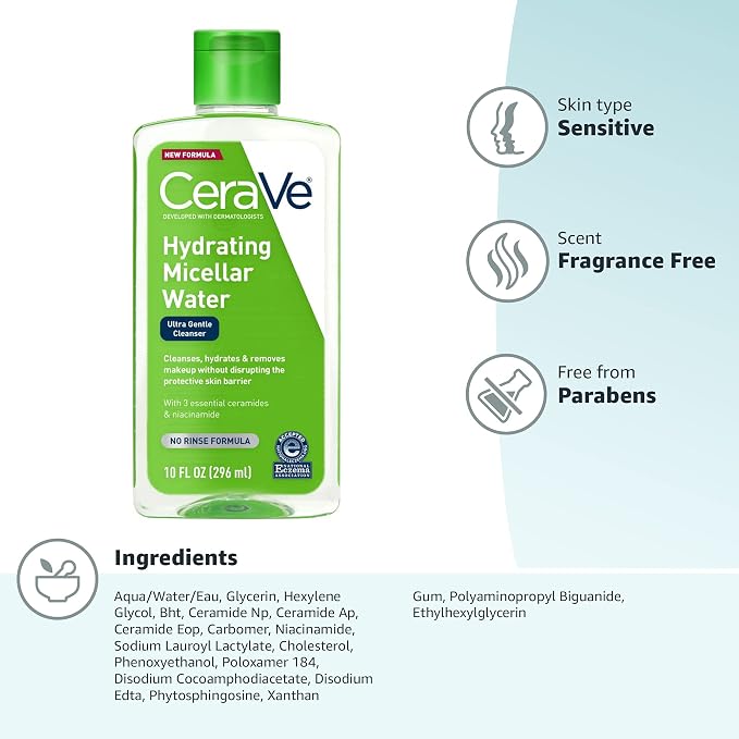 CeraVe Micellar Water, Hydrating Facial Cleanser & Eye Makeup Remover - Image 7