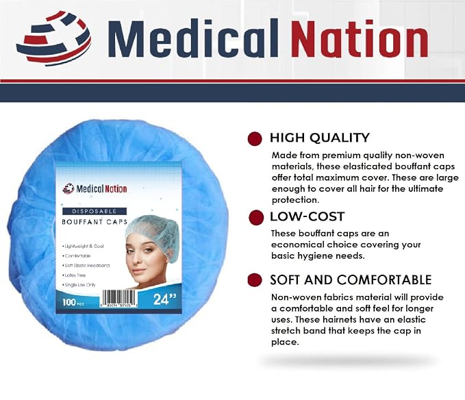 Medical Nation 21" Disposable Bouffant Caps | Pack of 100, Non-Pleated Head - Image 9