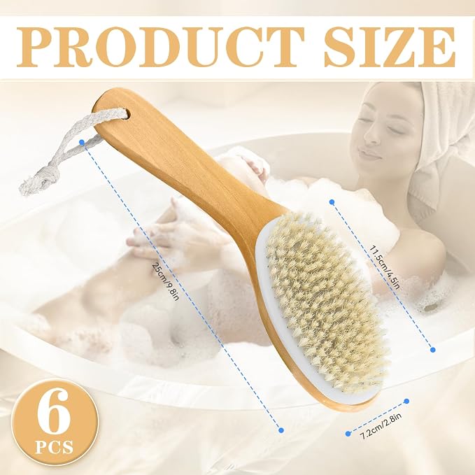 6 Pack Dry Brushing Body Brush, Soft Natural Bristle Exfoliating Dry Brush - Image 2