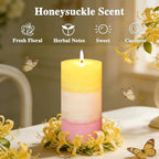 Sweet Honeysuckle Scented 3x6 Inch Pillar Candles Yellow White Pink Layered - Image 3