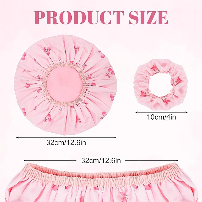 Large Double-Sided Shower Cap for Women, 2-in-1 Reusable Waterproof Cherry - Image 2