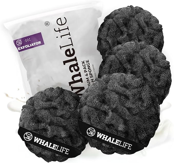 Loofah Sponge Bath Sponge for Women Men 4 Pack by WhaleLife